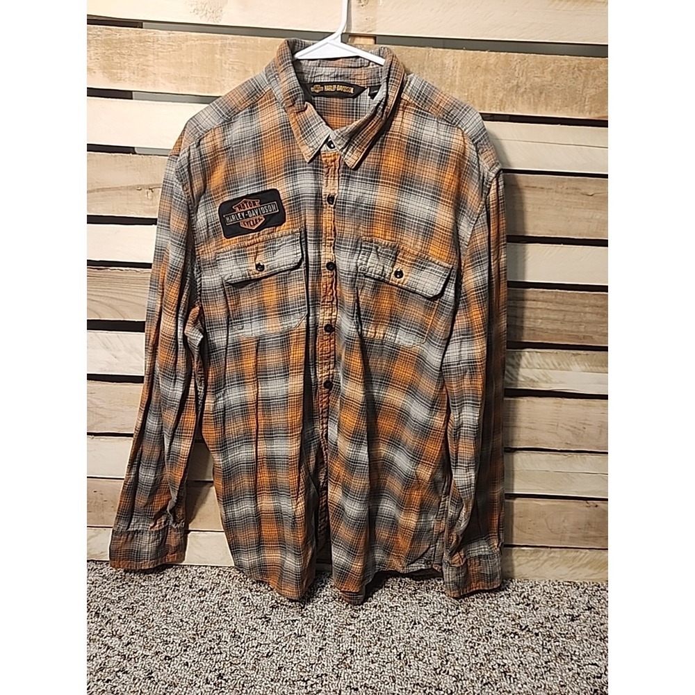 Harley-Davidson Flocked Eagle Button Down Plaid Long Sleeve Sz 2XL